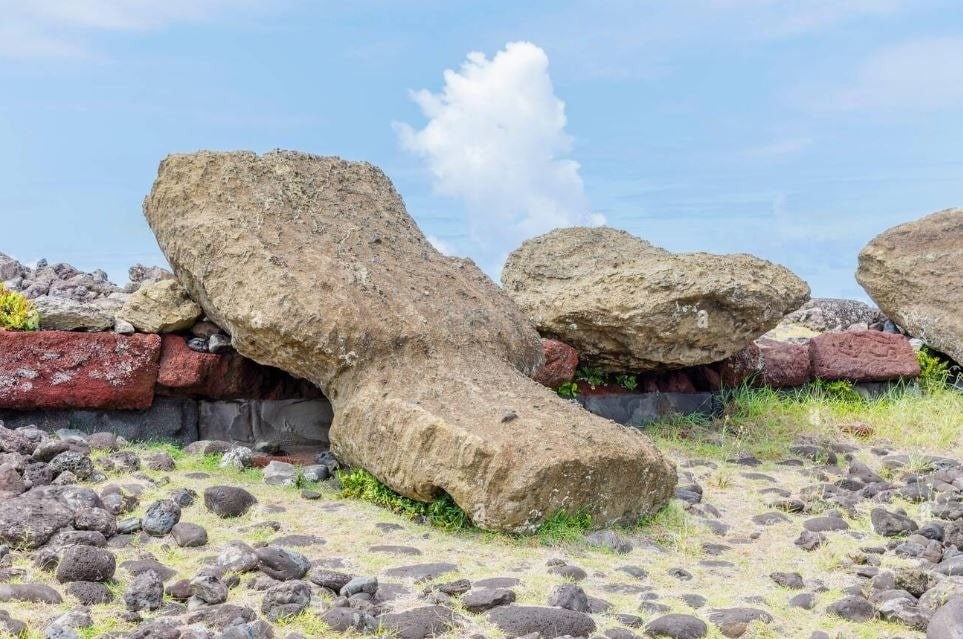 Easter Island toppled Moai statues