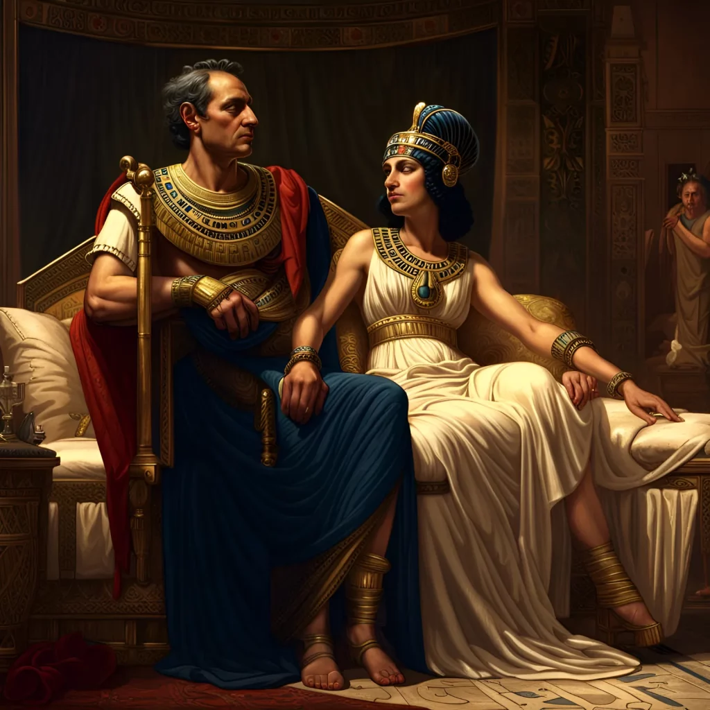 
Julius Caesar, spending an evening with the Egyptian royal Cleopatra . (Generated with AI)
