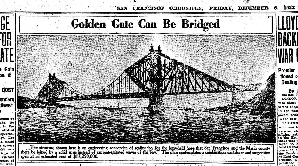 the first concept drawing of the Golden Gate Bridge