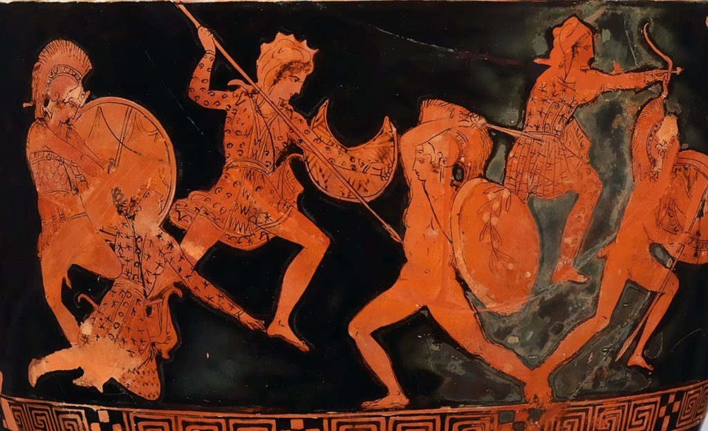 Amazons-fight-Greeks-on-a-terra-cotta-lekythos