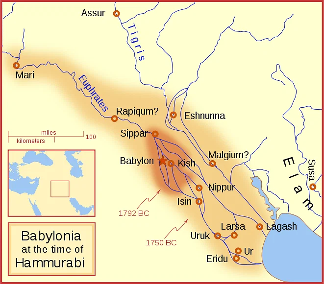 Map of Mesopotamia highlighting Babylonia