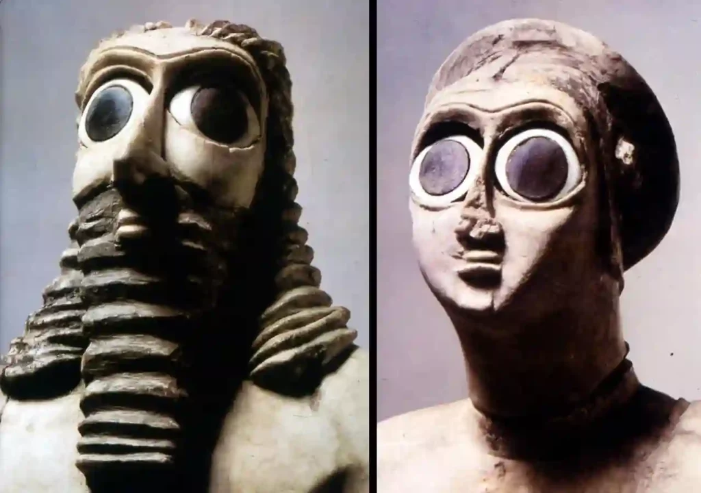 Mesopotamian sculptures with large eyes